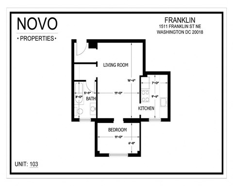 Floor plan for studio, 1 bath, 550 sqft