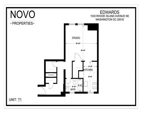 Floor plan for studio, 1 bath, 535 sqft