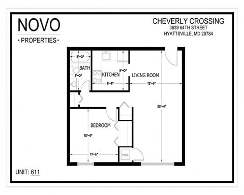 Floor plan for 1 bed, 1 bath, 775 sqft