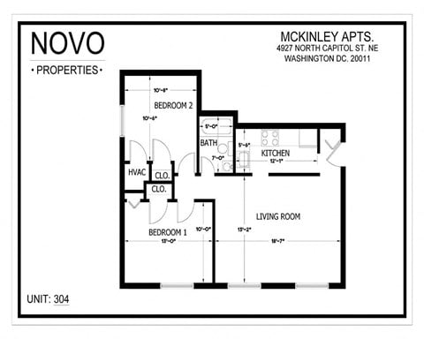 Floor plan for 2 beds, 1 bath, 800 sqft