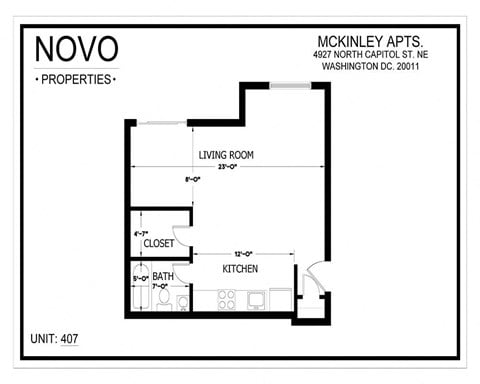 Floor plan for studio, 1 bath, 510 sqft