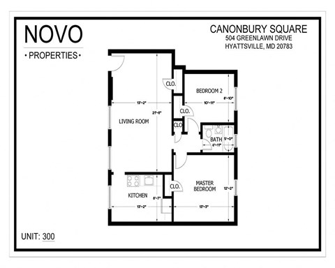 Floor plan for 2 beds, 1 bath, 712 sqft