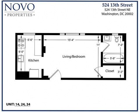 Floor plan for studio, 1 bath, 310 sqft