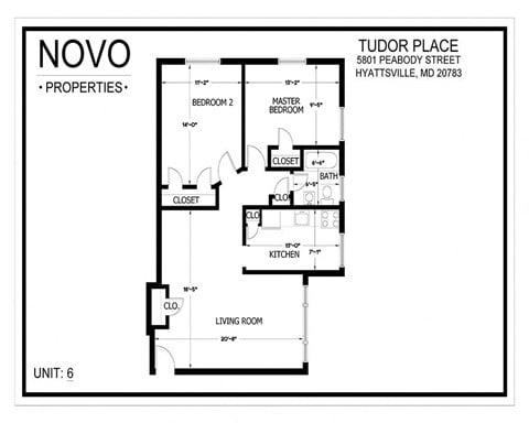 Floor plan for 2 beds, 1 bath, 900 sqft