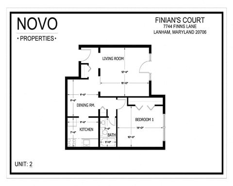 Floor plan for 1 bed, 1 bath, 700 sqft