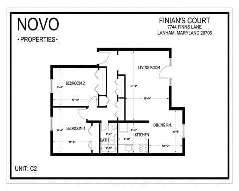Floor plan for 2 beds, 1 bath, 900 sqft