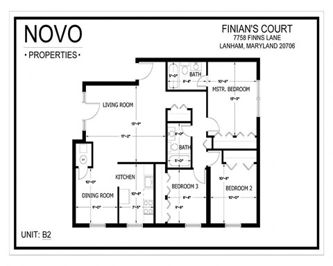 Floor plan for 3 beds, 2 baths, 1050 sqft