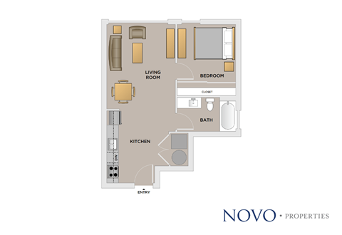 Floor plan for 1 bed, 1 bath, 423 sqft