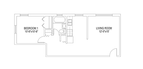 Floor plan for 1 bed, 1 bath, 550 sqft