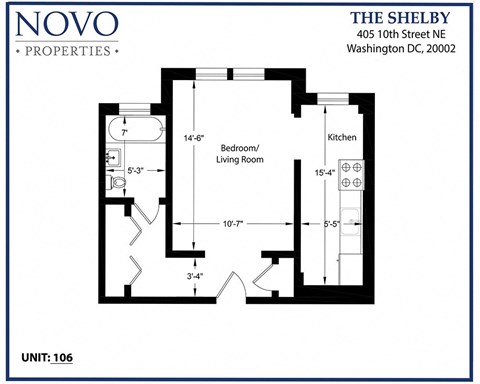 Floor plan for studio, 1 bath, 350 sqft