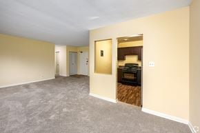 Silver Spring apartment for rent - A room with a carpeted floor and a doorway leading to another room.