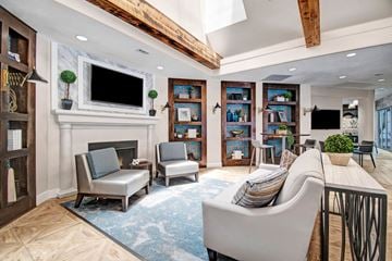 Irving apartment for rent - A living room with a fireplace and a television above it.