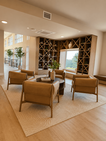 Lynnwood apartment for rent - A living room with a large table surrounded by chairs and a wine rack in the background.
