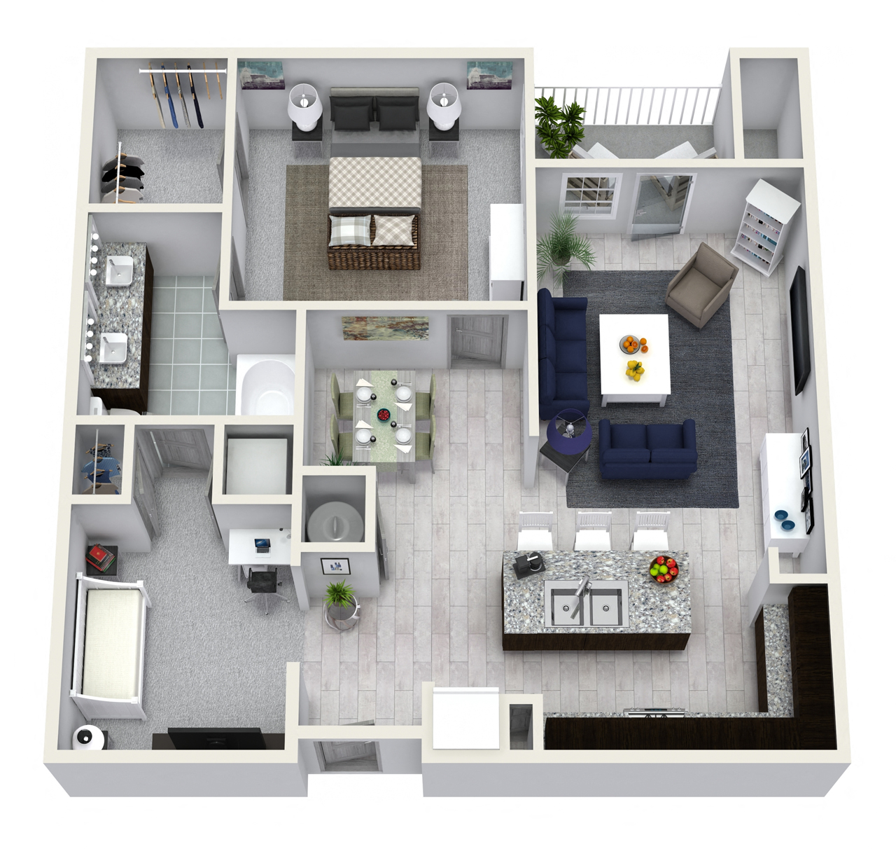 Floor plan for 1 bed, 1 bath, 954 sqft