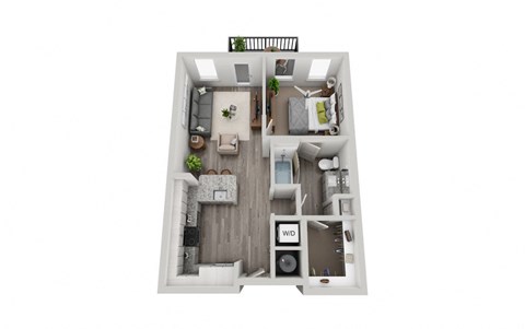Floor plan for 1 bed, 1 bath, 640 sqft