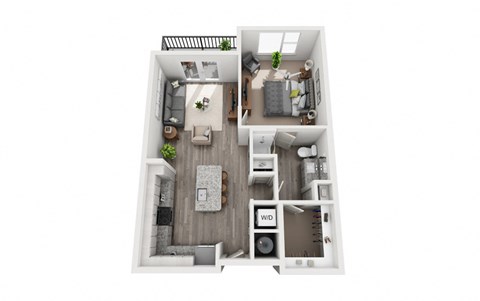 Floor plan for 1 bed, 1 bath, 732 sqft