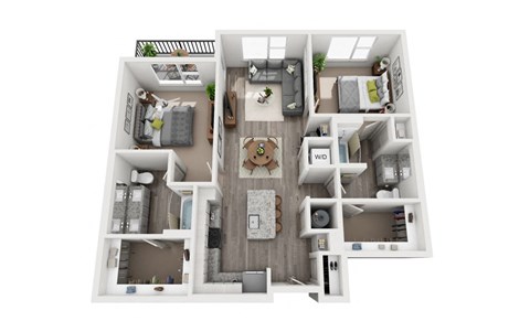 Floor plan for 2 beds, 2 baths, 1080 sqft
