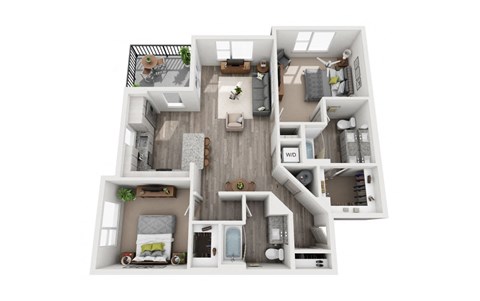 Floor plan for 2 beds, 2 baths, 1139 sqft