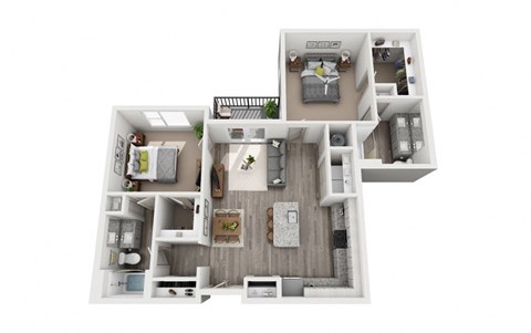 Floor plan for 2 beds, 2 baths, 1128 sqft