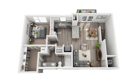 Floor plan for 1 bed, 1 bath, 765 sqft