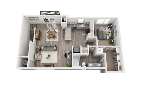 Floor plan for 1 bed, 1 bath, 965 sqft