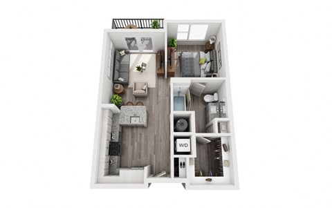 Floor plan for studio, 1 bath, 618 sqft