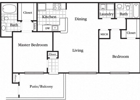Floor plan for 2 beds, 2 baths, 1180 sqft