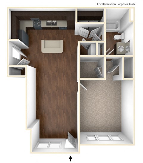 Floor plan for 1 bed, 1 bath, 760 sqft