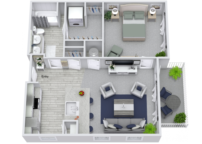 Floor plan for 1 bed, 1 bath, 778 sqft