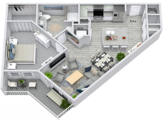 Floor plan for 1 bed, 1 bath, 721 sqft