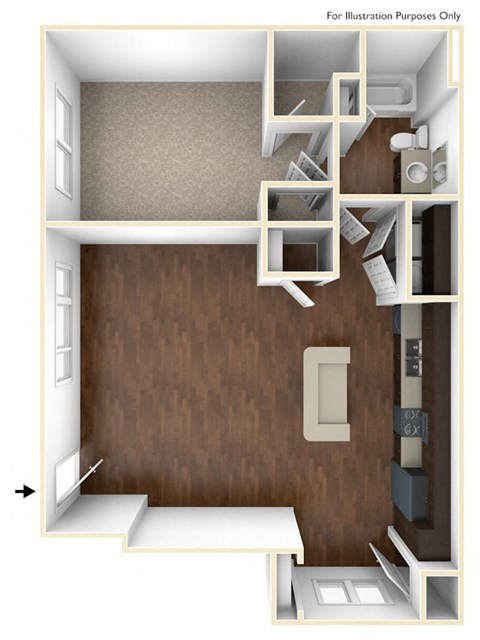 Floor plan for 1 bed, 1 bath, 816 sqft