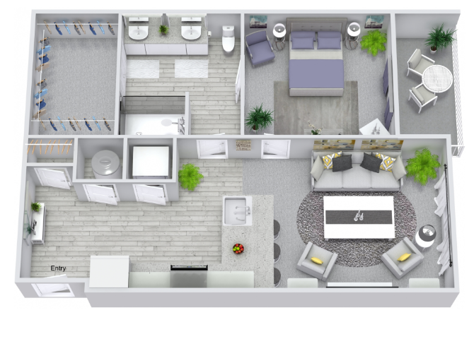 Floor plan for 1 bed, 1 bath, 809 sqft