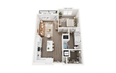 Floor plan for 1 bed, 1 bath, 796 sqft