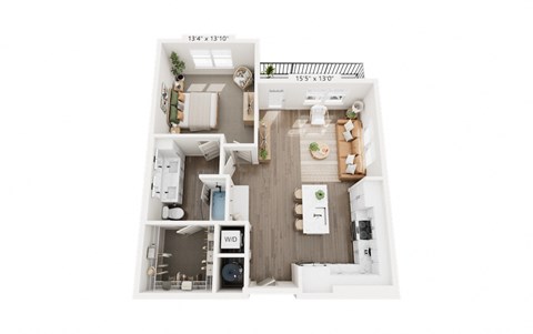 Floor plan for 1 bed, 1 bath, 841 sqft