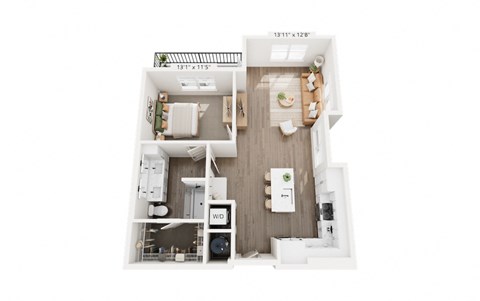 Floor plan for 1 bed, 1 bath, 841 sqft