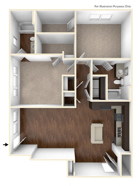 Floor plan for 2 beds, 2 baths, 1062 sqft