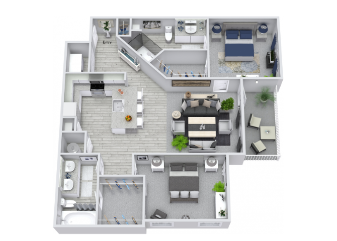 Floor plan for 2 beds, 2 baths, 1242 sqft