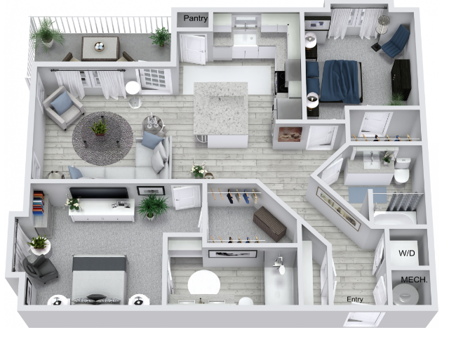 Floor plan for 2 beds, 2 baths, 1112 sqft