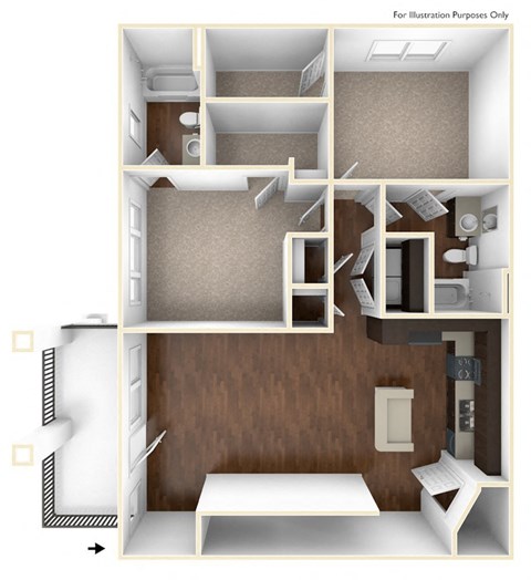 Floor plan for 2 beds, 2 baths, 1152 sqft