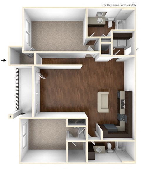 Floor plan for 2 beds, 2 baths, 1185 sqft