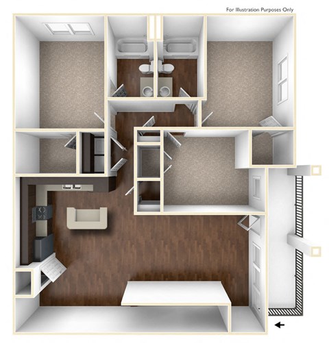 Floor plan for 3 beds, 2 baths, 1430 sqft