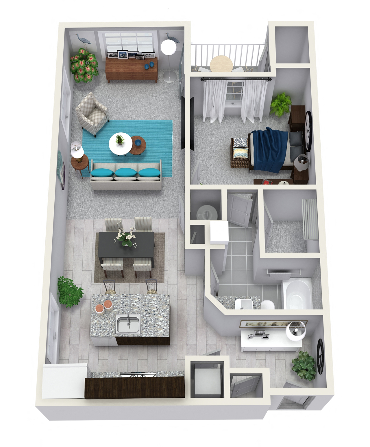 Floor plan for 1 bed, 1 bath, 838 sqft
