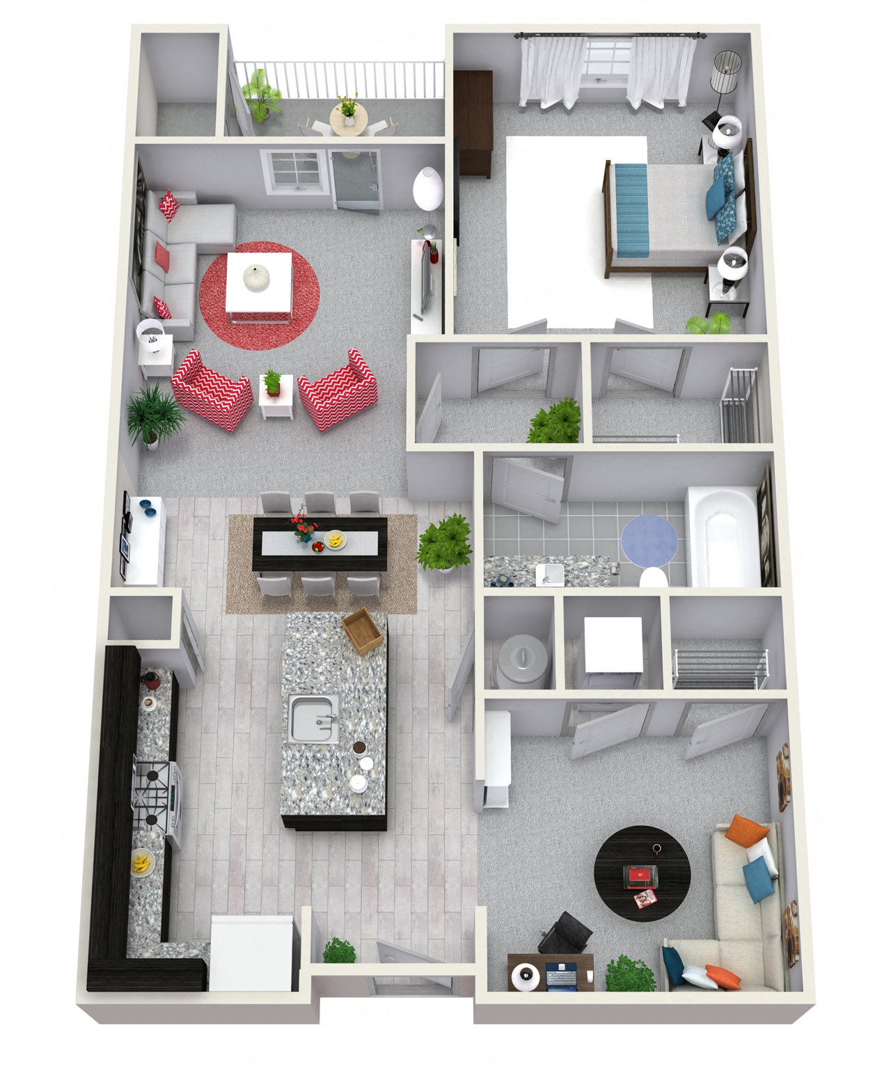 Floor plan for 1 bed, 1 bath, 821 sqft