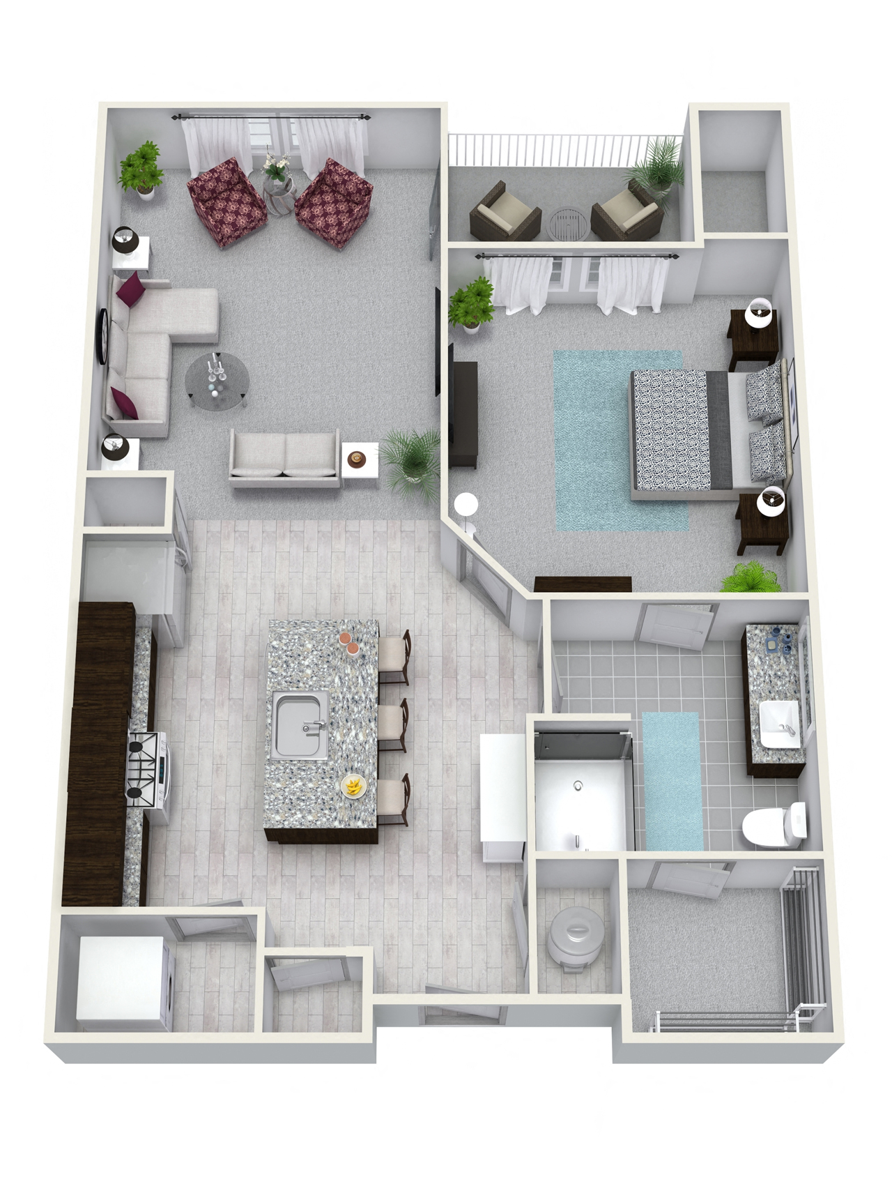 Floor plan for 1 bed, 1 bath, 699 sqft