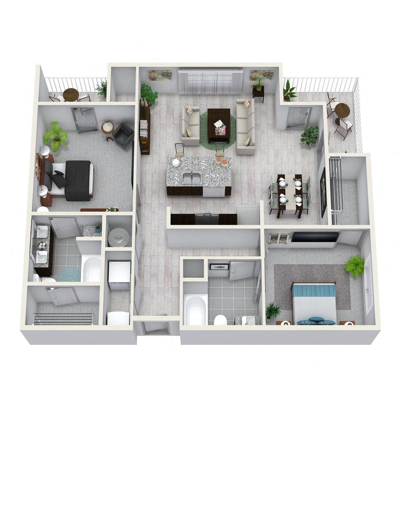 Floor plan for 2 beds, 2 baths, 1103 sqft