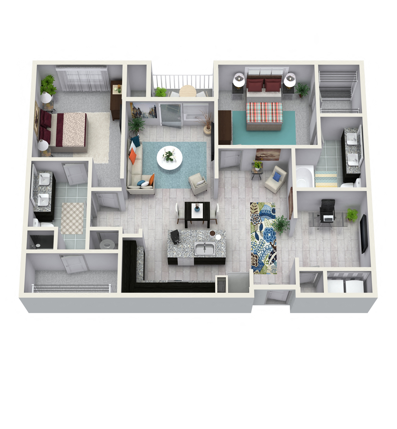 Floor plan for 2 beds, 2 baths, 1339 sqft