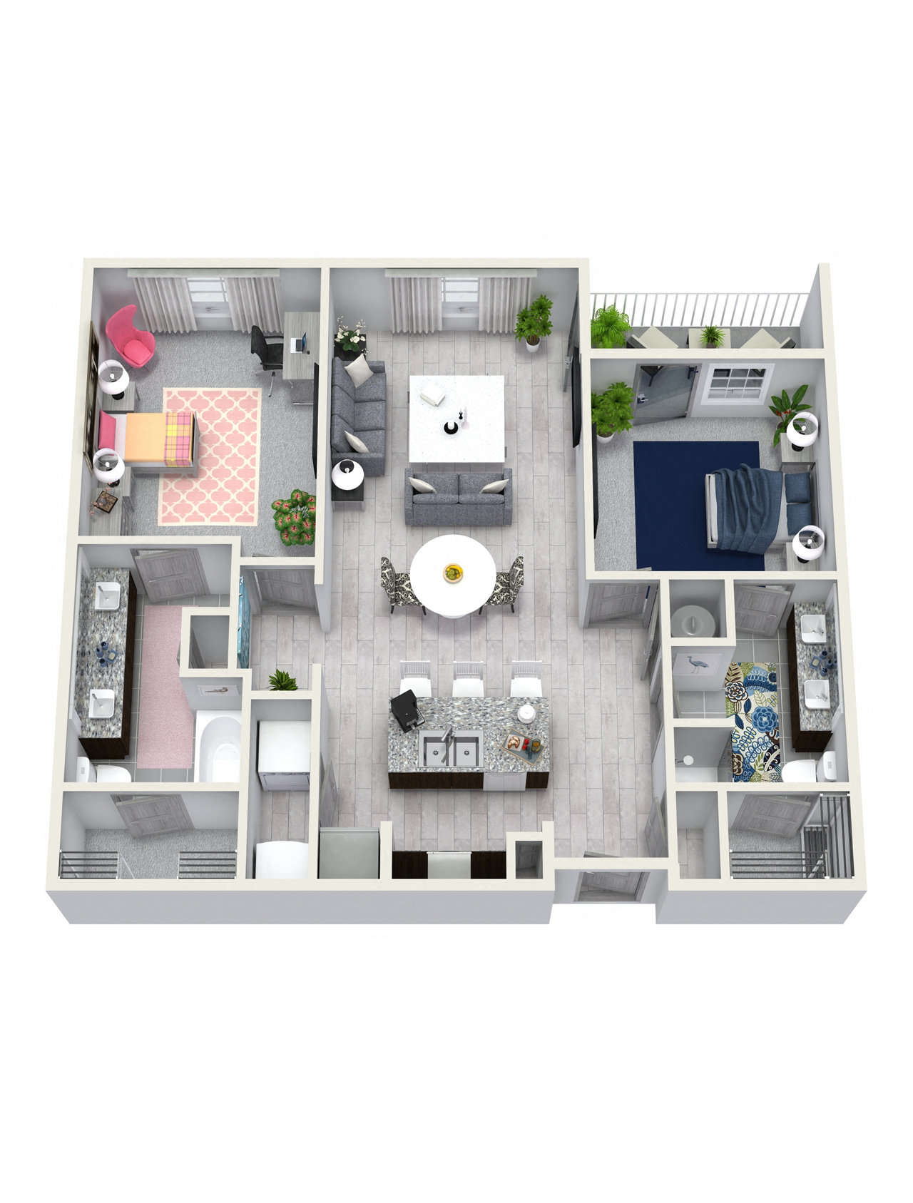 Floor plan for 2 beds, 2 baths, 1117 sqft