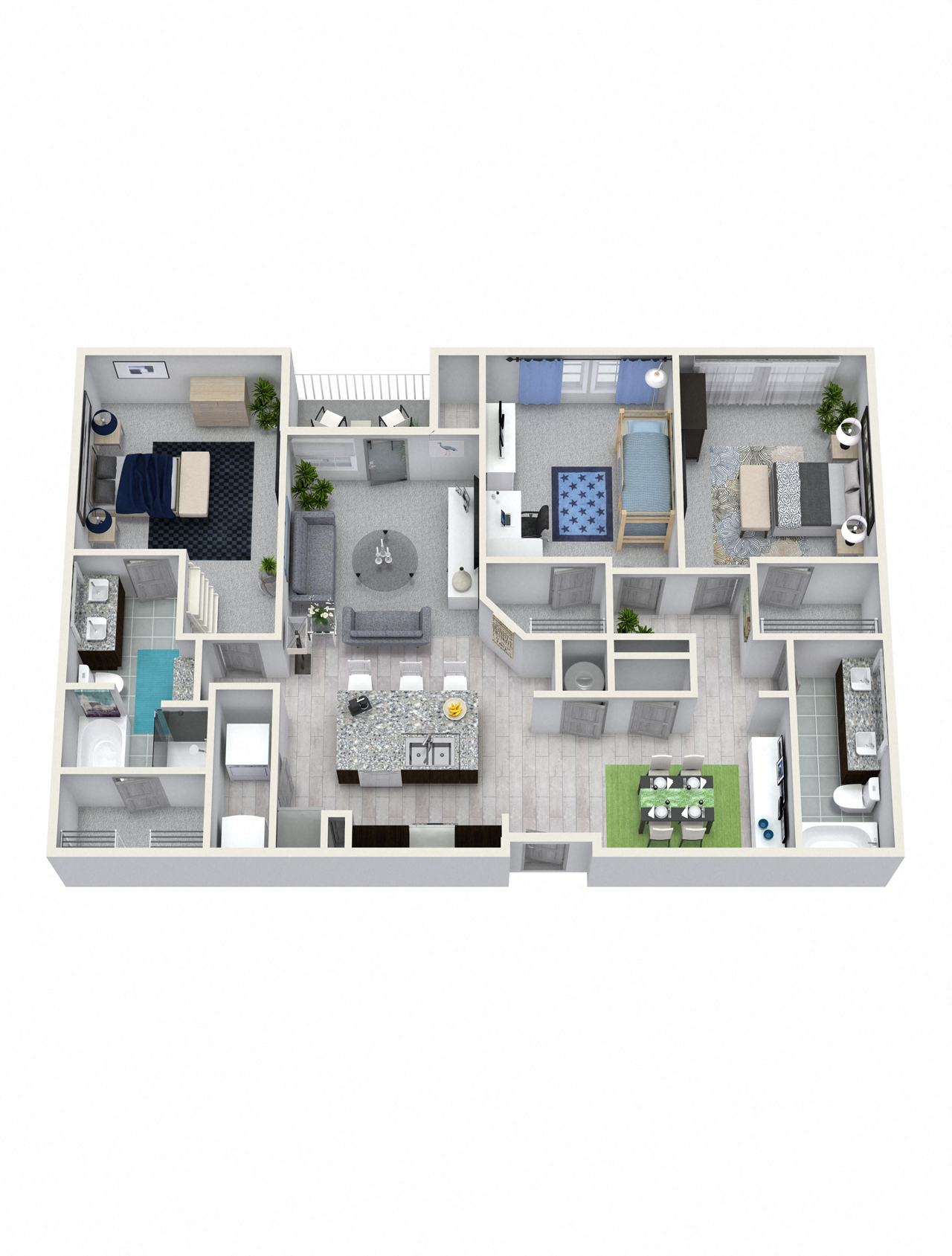 Floor plan for 3 beds, 2 baths, 1516 sqft