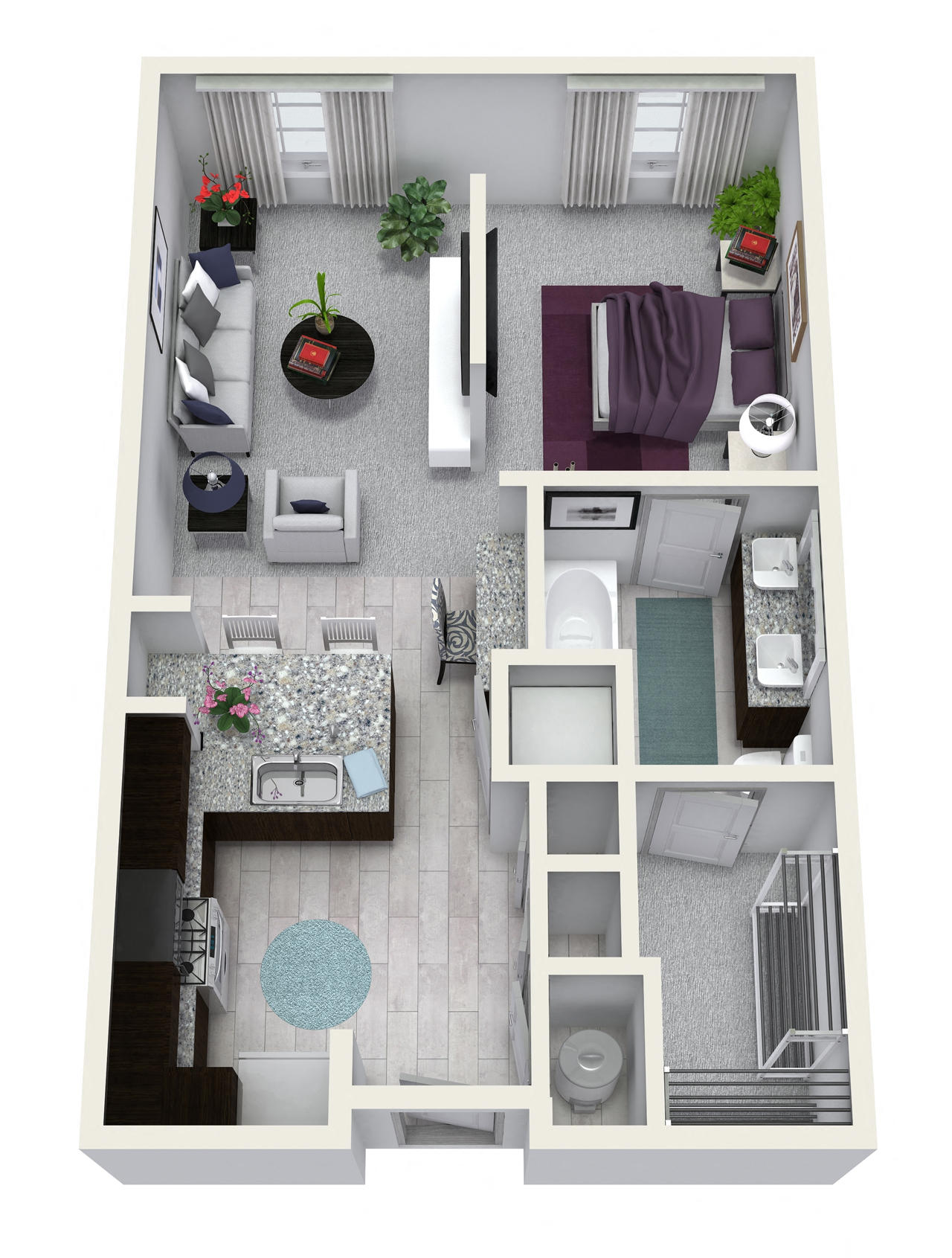 Floor plan for studio, 1 bath, 679 sqft