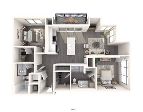 Floor plan for 2 beds, 2 baths, 1270 sqft